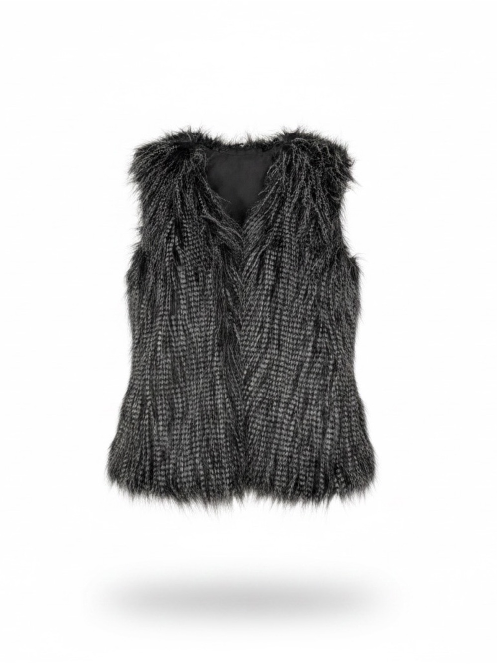 Belle Bird Black Faux Fur Textured Vest Festival Size Small